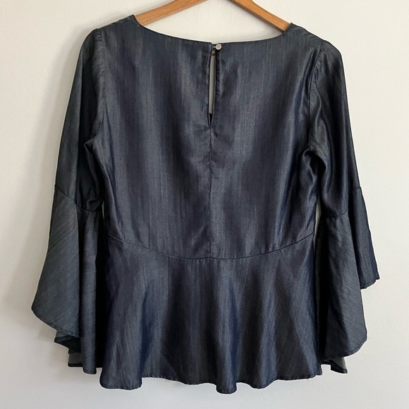 White House Black Market Chambray Soft Bell Sleeve Boho Blouse - Picture 3 of 6